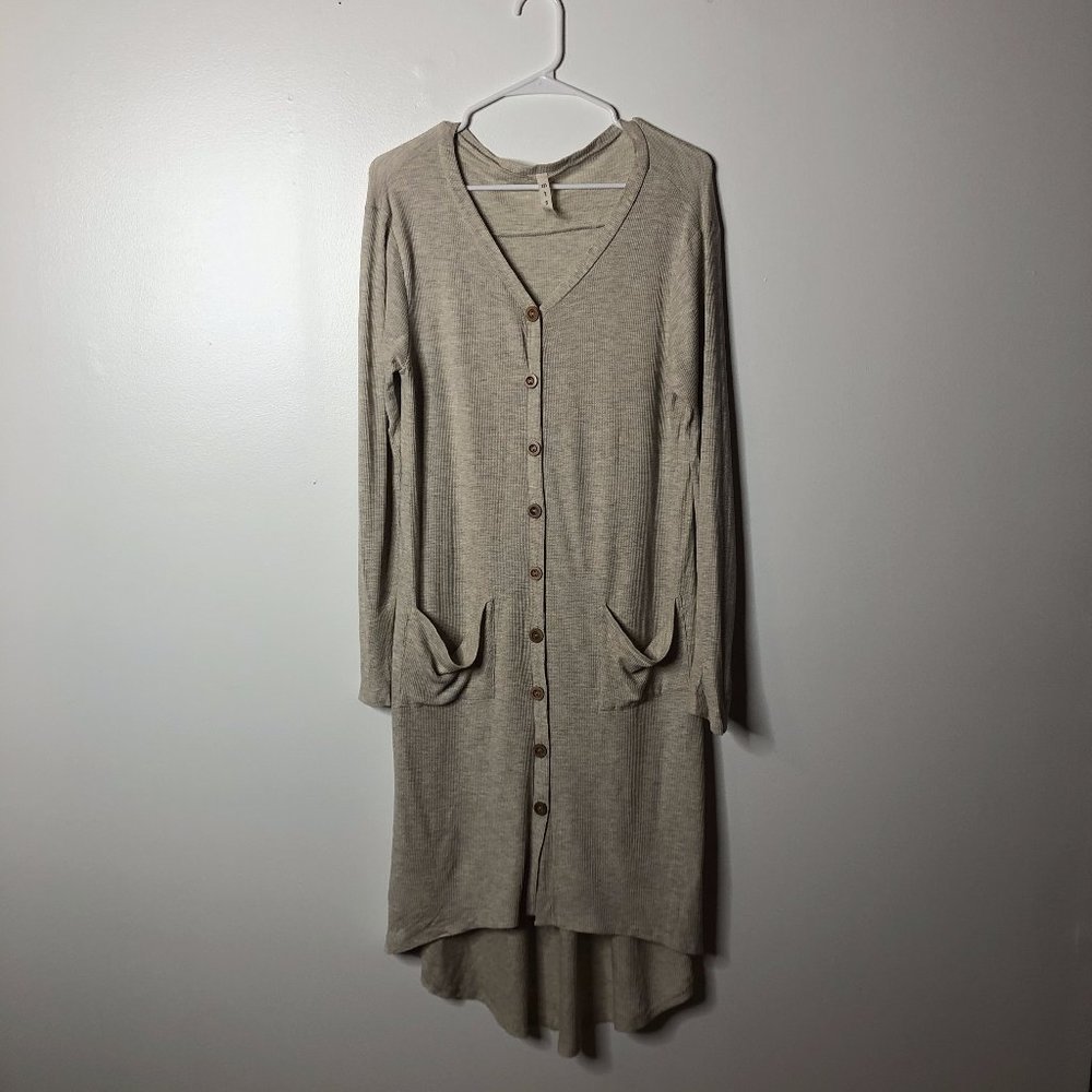 MTS Womens Gray Long Thermal Knit Cardigan Dress S